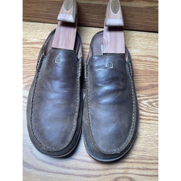 OluKai Kono II Men\'s Size 9.5 Brown Leather Slip On Slides Mules Loafers main image 8